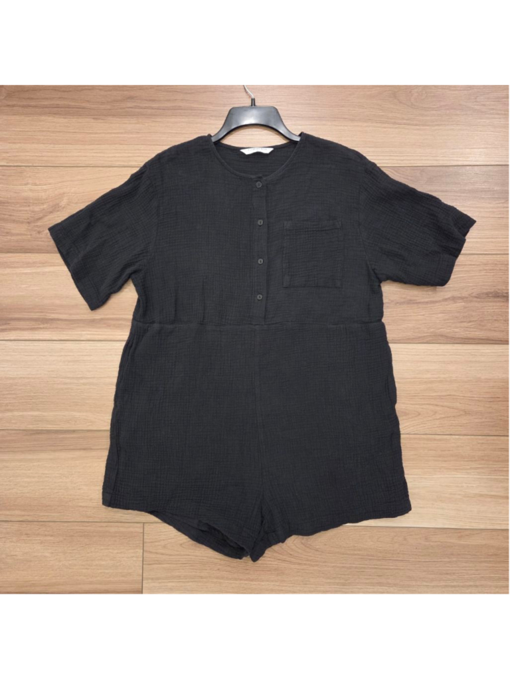 COMMENSE women's Black cotton Short Sleeve Romper M